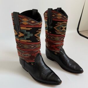 Seychelles Made in Mexico Leather Aztec Woven Western Boots, Size 9